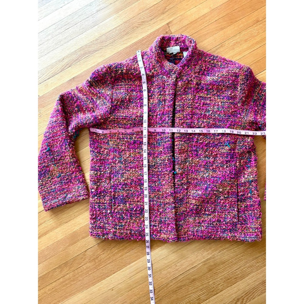Vintage Chico's Pink Colorful Boucle Knit Open Front Jacket 2 Artsy 90s Bohemian - Picture 8 of 11